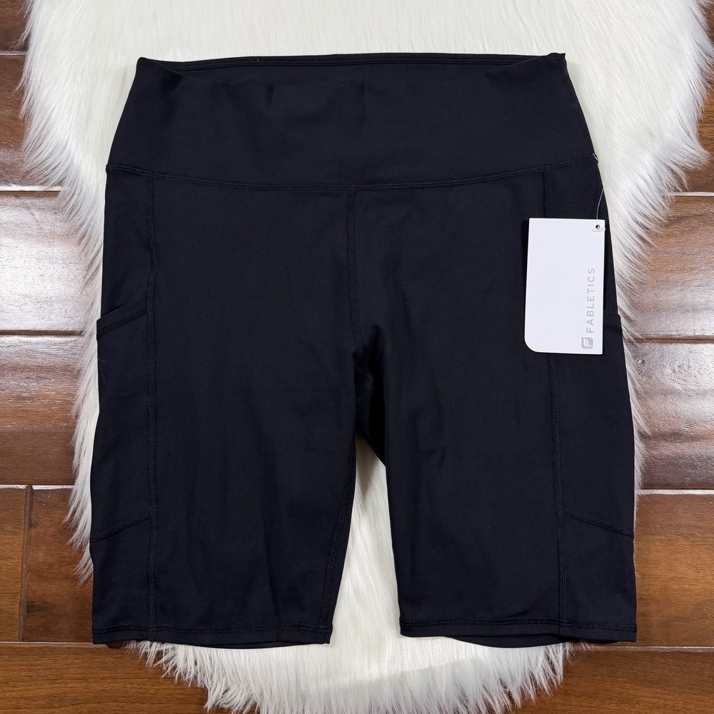 Fabletics Women's Size XL Black High Waisted 9" Bike Shorts‎ Pockets